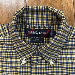 RALPH LAUREN MEN’S BLUE/YELLOW PLAID BUTTON DOWN SHIRT BLAKE 100%COTTON